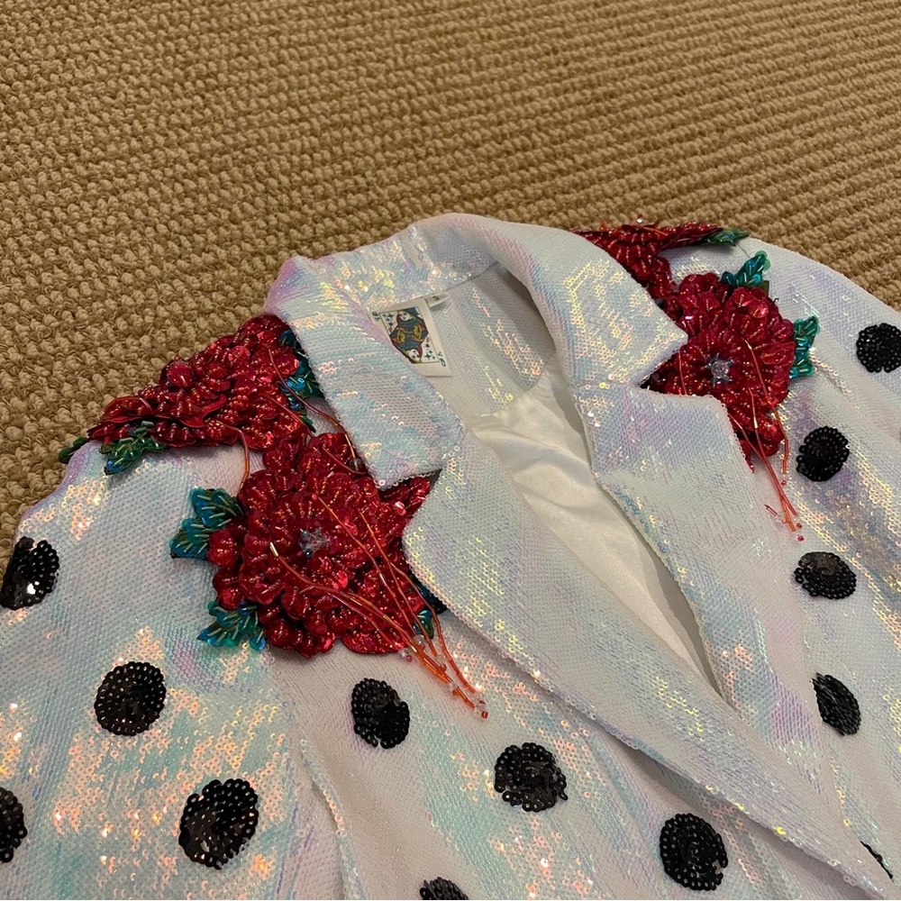 Queen of Sparkles Polka Dot Beaded Floral Blazer Small - Picture 4 of 11